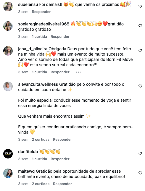 Comentários das participantes do Born Fit Move
