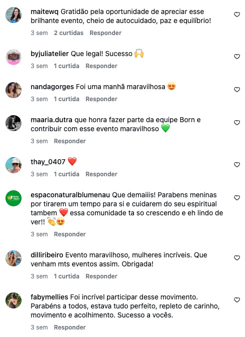 Comentários das participantes do Born Fit Move