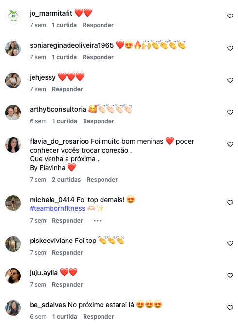 Comentários das participantes do Born Fit Move